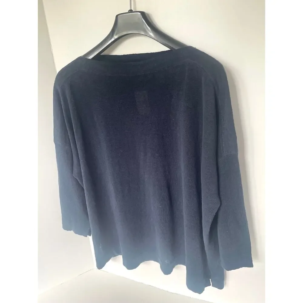 Naïf Linen Boat Neck Sweater Womens Large Blue Long Sleeve Relaxed Fit - Picture 7 of 12